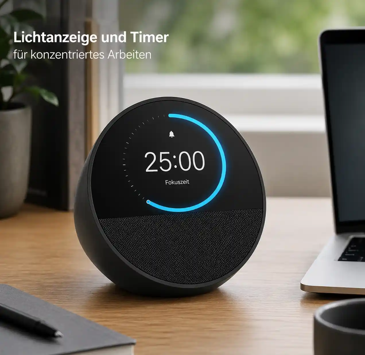 Smart Wecker als stilvolles Element auf dem Schreibtisch